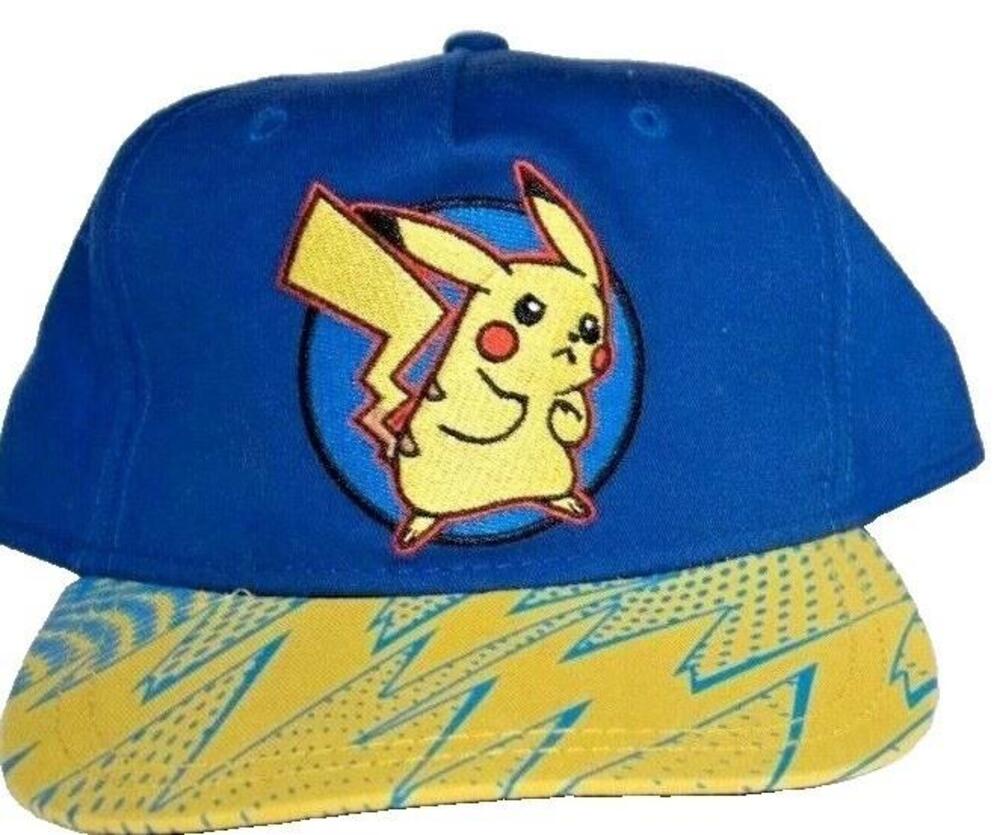 Pokemon Hat Cap Boys Youth One Size Blue Pikachu Snapback Lightning Brim